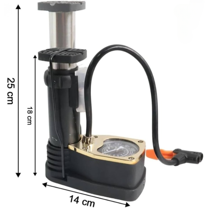 MFP-100 PRO Foot Air Pump with Pressure Gauge – Portable Manual Tire Inflator with Multi-Valve Adapters for Car, Bike, Motorcycle, Balls & Inflatables