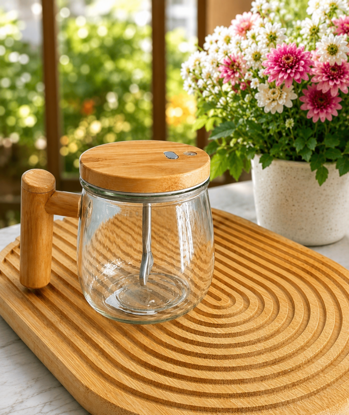 Electric Self-Stirring Mug 400ml – Automatic Mixing Coffee Cup with Lid & Handle, High Borosilicate Glass Mug for Coffee, Tea, Milk & Hot Drinks