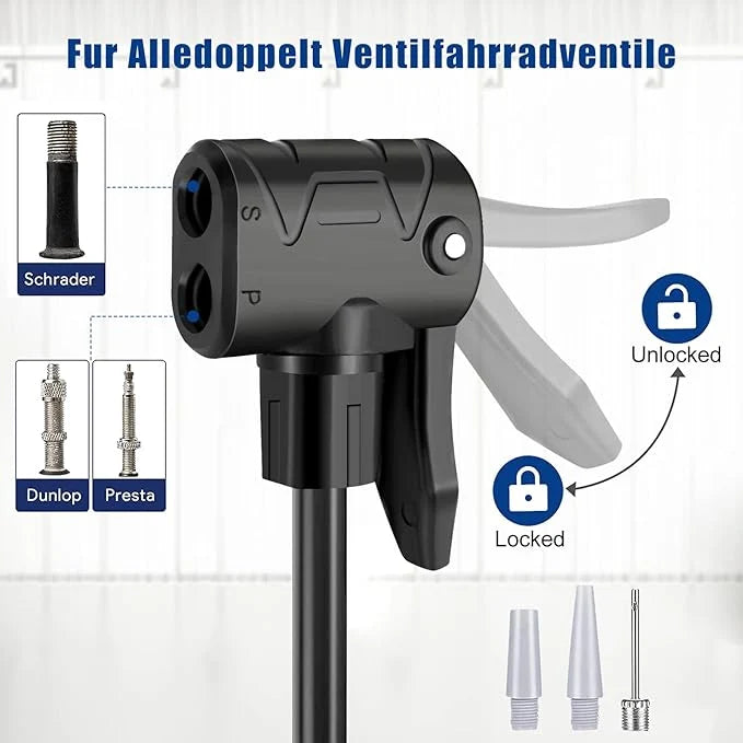 MFP-100 PRO Foot Air Pump with Pressure Gauge – Portable Manual Tire Inflator with Multi-Valve Adapters for Car, Bike, Motorcycle, Balls & Inflatables