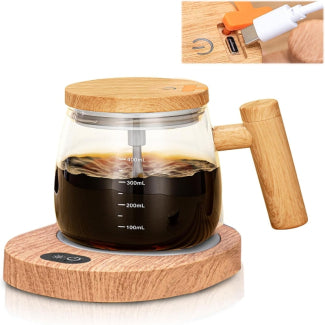 Electric Self-Stirring Mug 400ml – Automatic Mixing Coffee Cup with Lid & Handle, High Borosilicate Glass Mug for Coffee, Tea, Milk & Hot Drinks