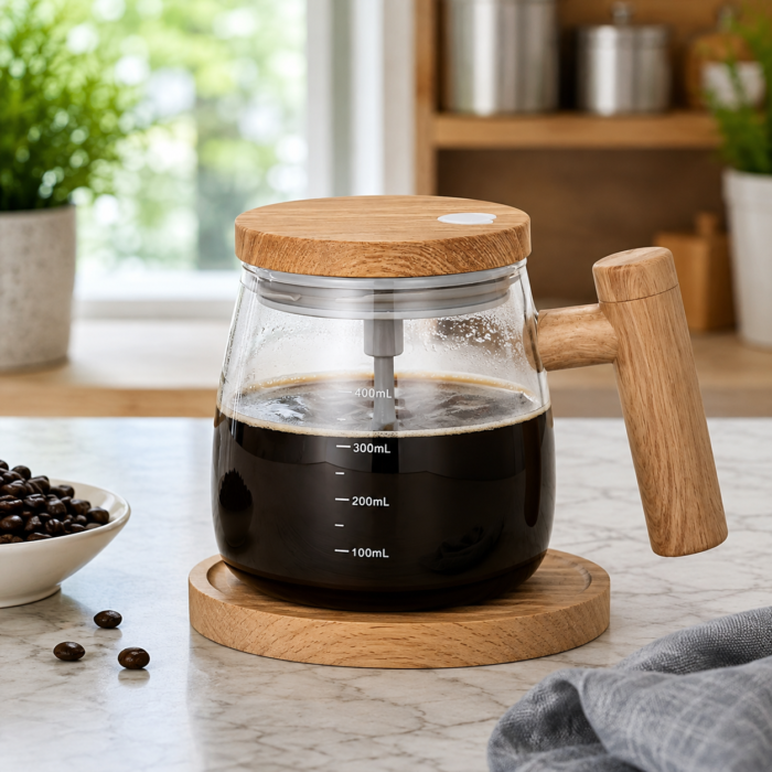 Electric Self-Stirring Mug 400ml – Automatic Mixing Coffee Cup with Lid & Handle, High Borosilicate Glass Mug for Coffee, Tea, Milk & Hot Drinks