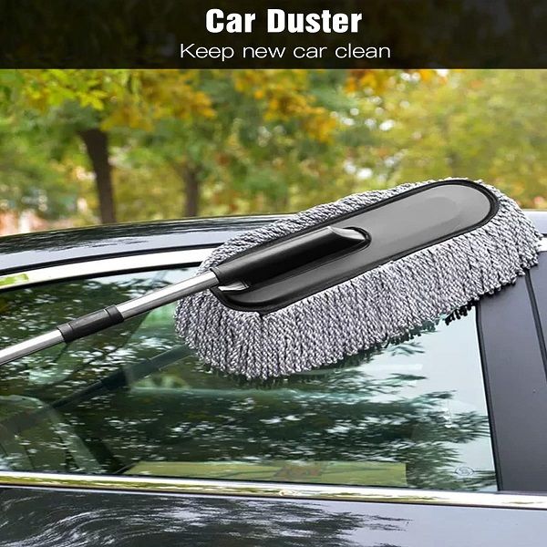 Microfiber Car Cleaning Duster with Telescopic Handle – Extendable Car Dusting Brush for Interior & Exterior Cleaning