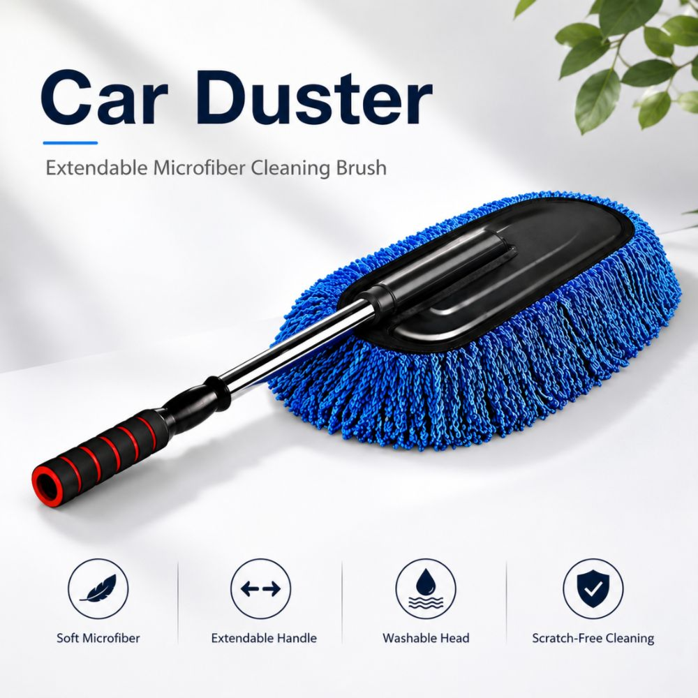 Microfiber Car Cleaning Duster with Telescopic Handle – Extendable Car Dusting Brush for Interior & Exterior Cleaning