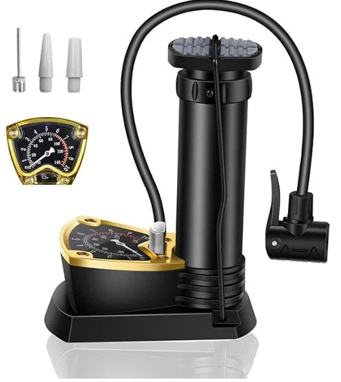 MFP-100 PRO Foot Air Pump with Pressure Gauge – Portable Manual Tire Inflator with Multi-Valve Adapters for Car, Bike, Motorcycle, Balls & Inflatables