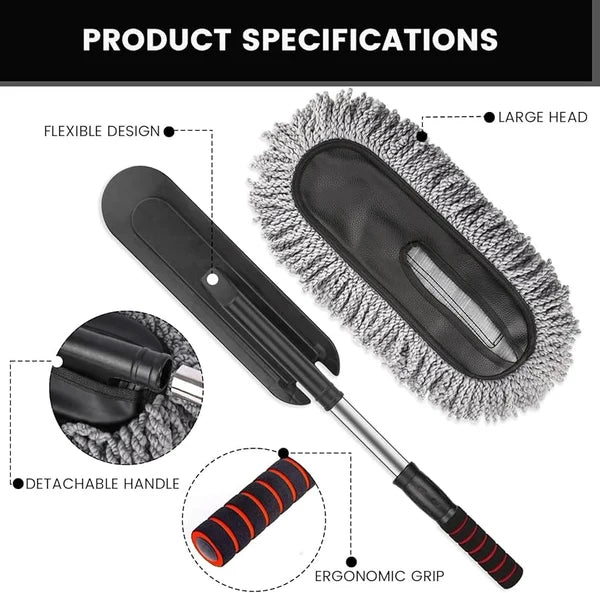 Microfiber Car Cleaning Duster with Telescopic Handle – Extendable Car Dusting Brush for Interior & Exterior Cleaning